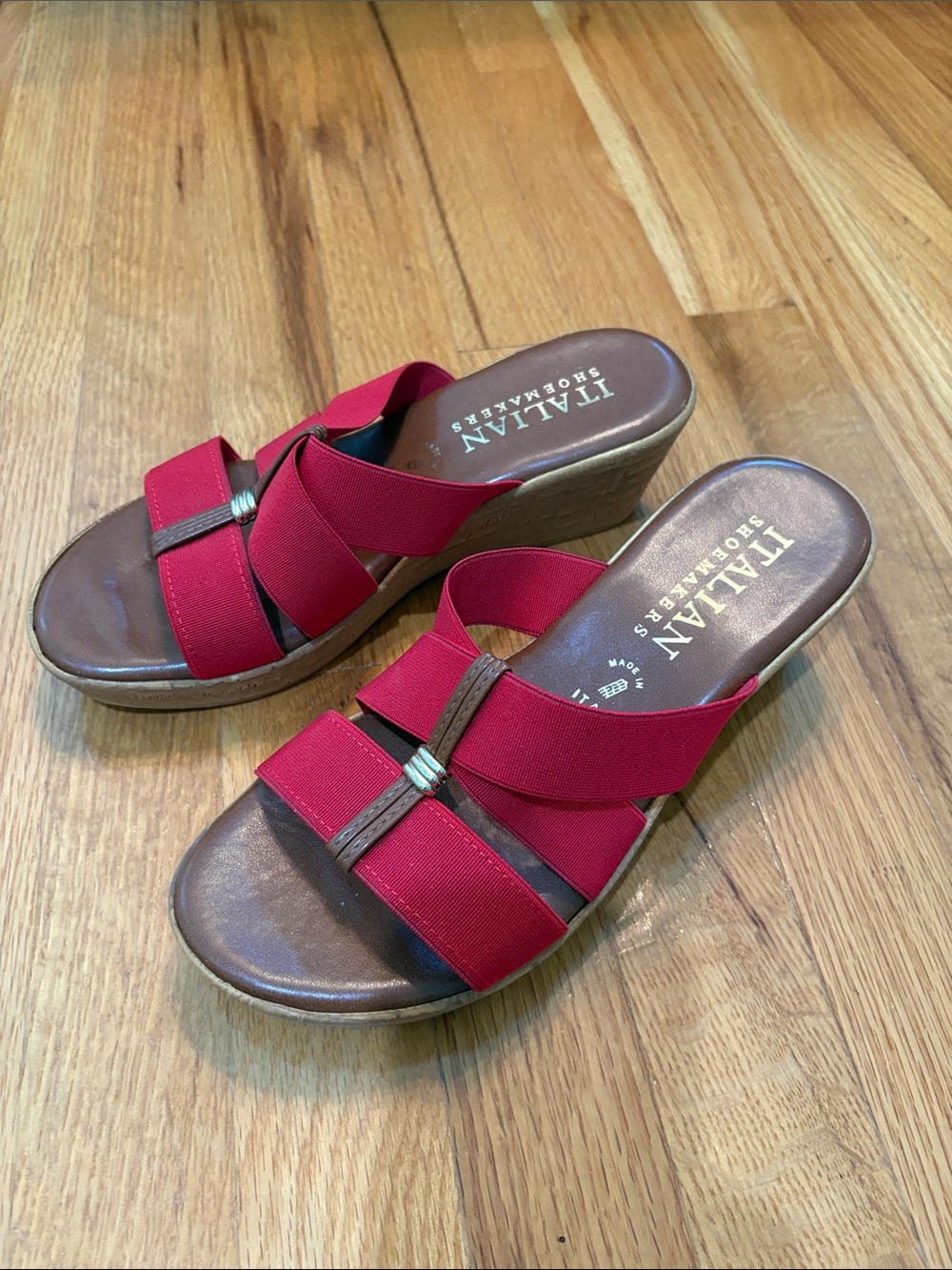 Italian Shoemakers Red Crisscross Slide Wedge Sandals